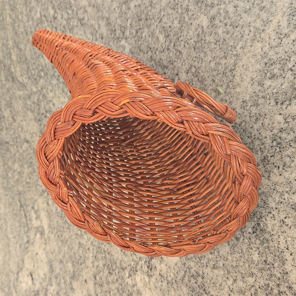 Thanksgiving Cornucopia Horn of Plenty Wicker Basket with Faux Flora - Picture 4 of 13
